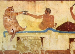 Symposium, north wall, Tomb of the Diver, Paestum
