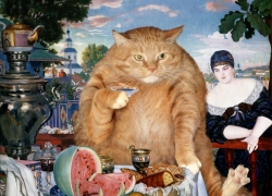 Boris Kustodiev. Merchant's Wife at Cat's Tea