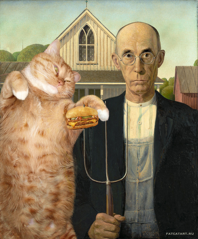 Grant Wood, American Gothic. I can has cheeseburger?