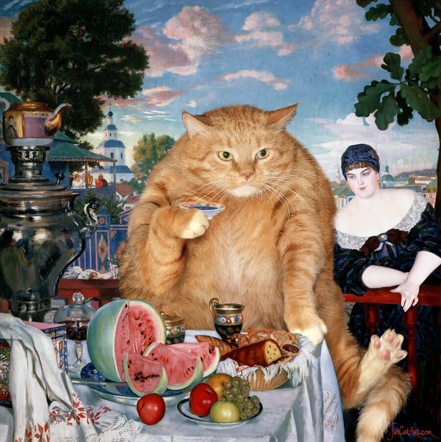 Boris Kustodiev. Merchant's Wife at Cat's Tea