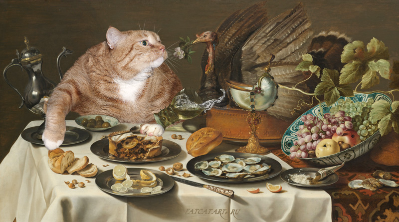  Pieter Claesz, Still Life with Turkey Pie and the Cat