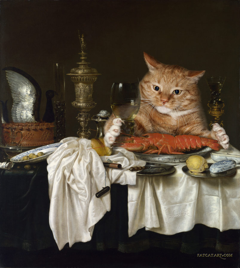 Willem Claesz Heda, Still Life with a Lobster Measured by a Cat, 1650 - 1659
