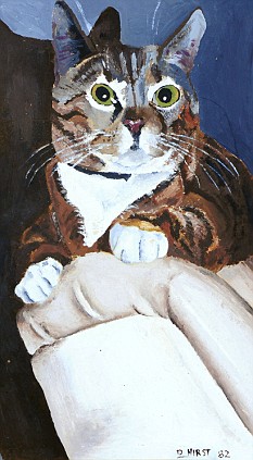 Portrait of Mindy the Cat by Damien Hirst. One can see artist's signature and date at the bottom right