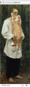 Ilya Repin, Leo Tolstoy with the cat beard, barefooted.