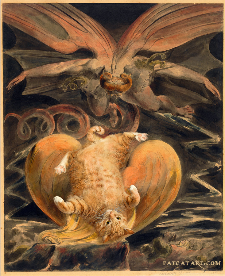 William Blake, The Great Red Dragon and the Cat Clothed with Sun play "surprised kitty"