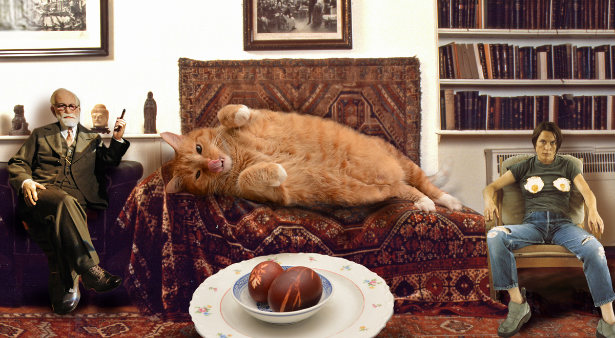 Sigmund Freud, Zarathustra the Cat and Sarah Lucas analyze the meaning of eggs 