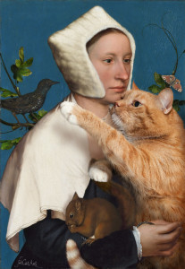 Hans Holbein the Younger , A Lady with a Squirrel , a Starling and a Cat