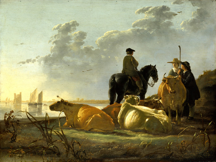 CUYP,-Peasants-with-Four-Cows-by-the-River-Merwede-w