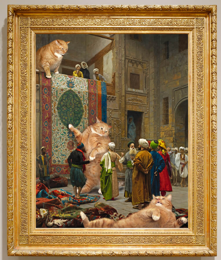 Jean-Leon Gerome, "Carpet Merchants, or Cats'n'Carpets." framed