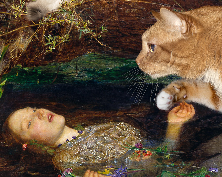 Sir John Everett Millais, Ophelia and Cats, detail
