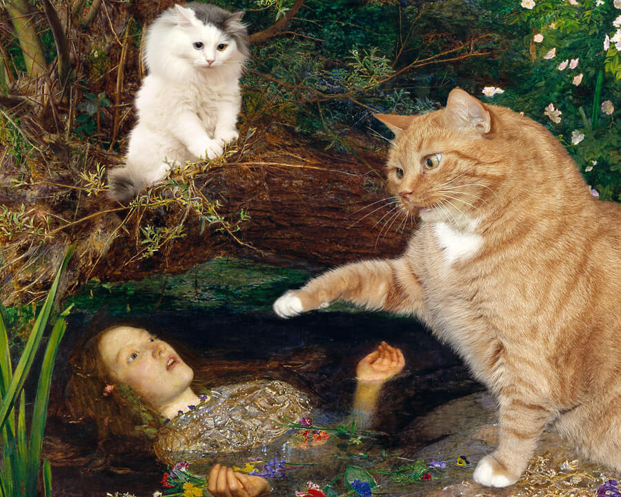 Sir John Everett Millais, Ophelia and Cats, detail