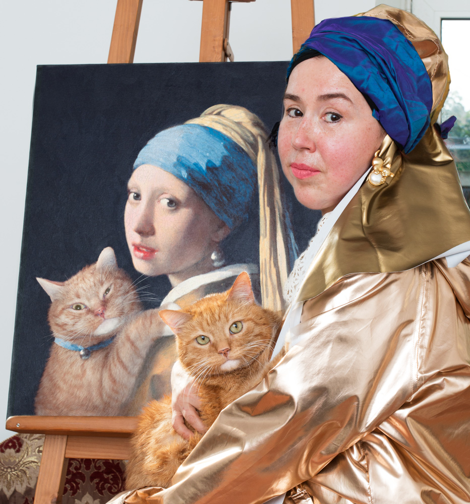 Zarathustra the Cat and his mom Svetlana reenact the true version of Vermeer's "Girl with the pearl earring"