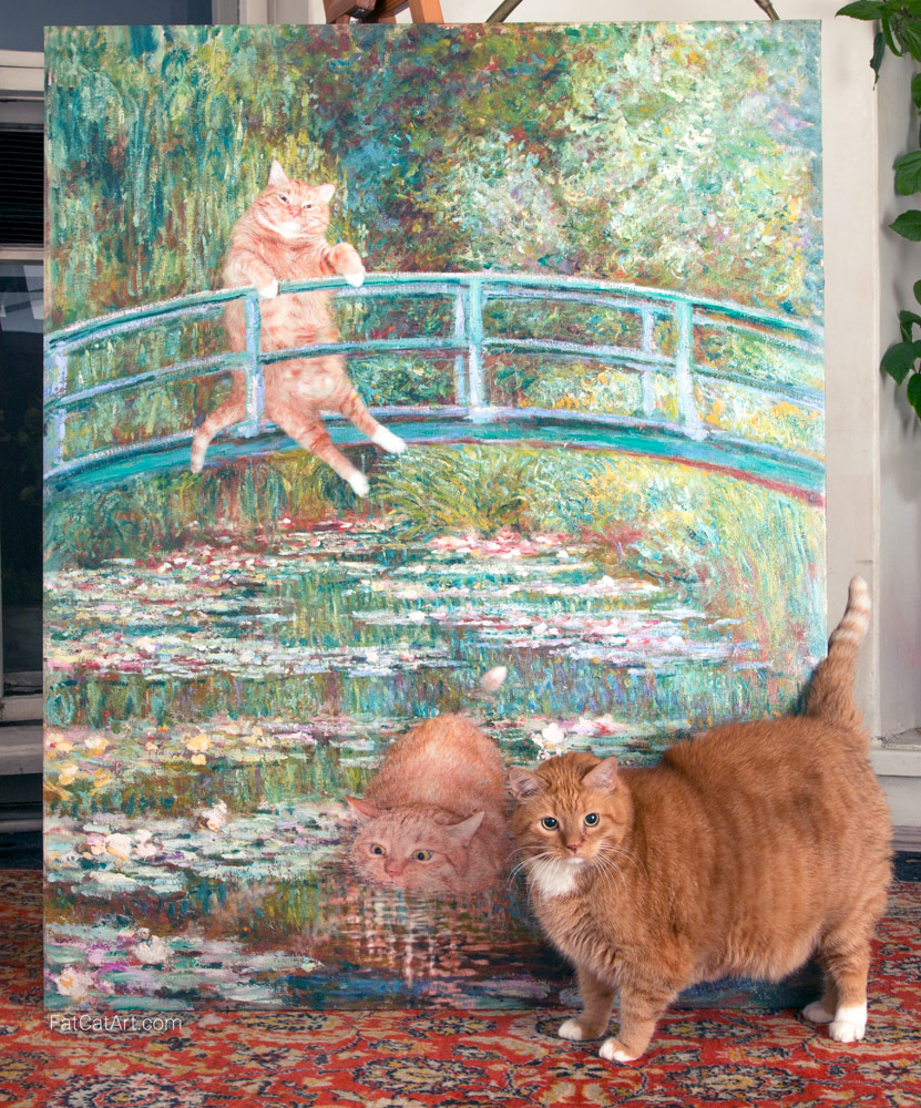 Zarathustra the Cat with his life-sized portrait by Claude Monet