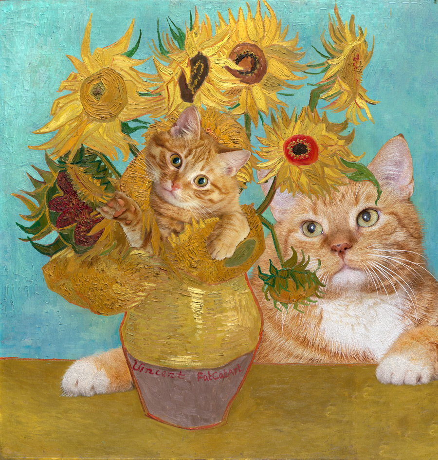 Vincent Van Gogh, Twelve Sunflowers and Two Cats