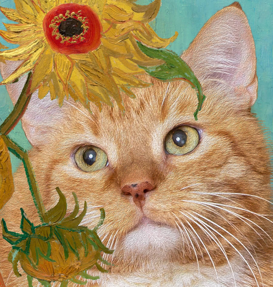 Vincent Van Gogh, Twelve Sunflowers and Two Cats, detail