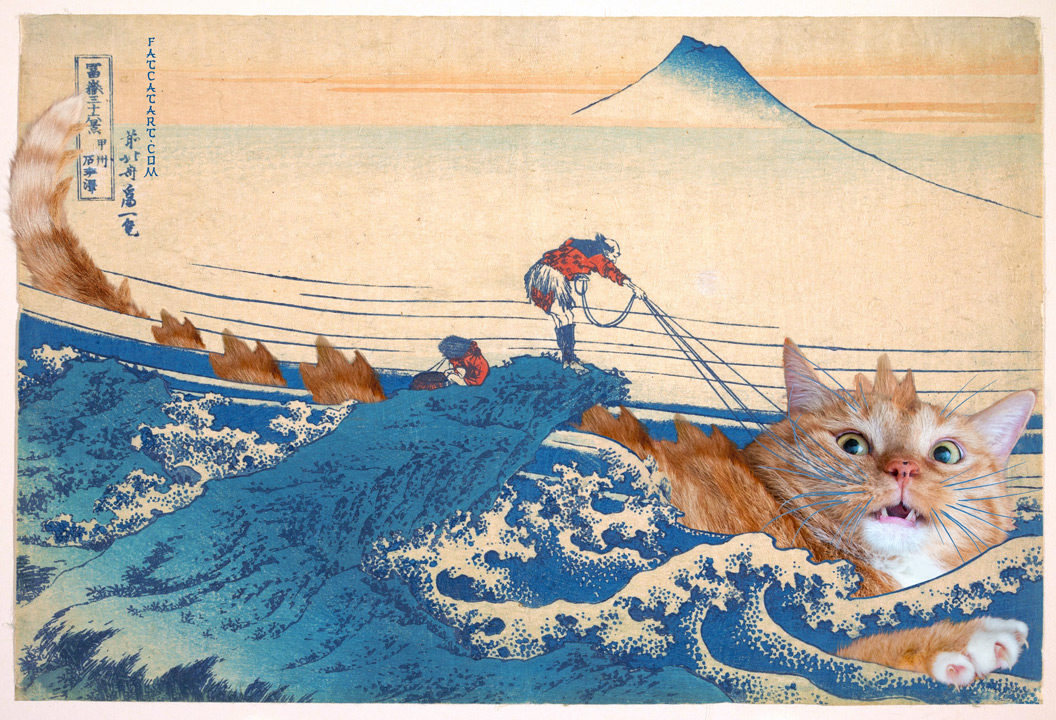 Katsushika Hokusai, Fisherman catches Catzilla by his whiskers in Kajikazawa in Kai Province