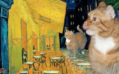 Vincent van Gogh, Terrace of a café at night visited by giant cats