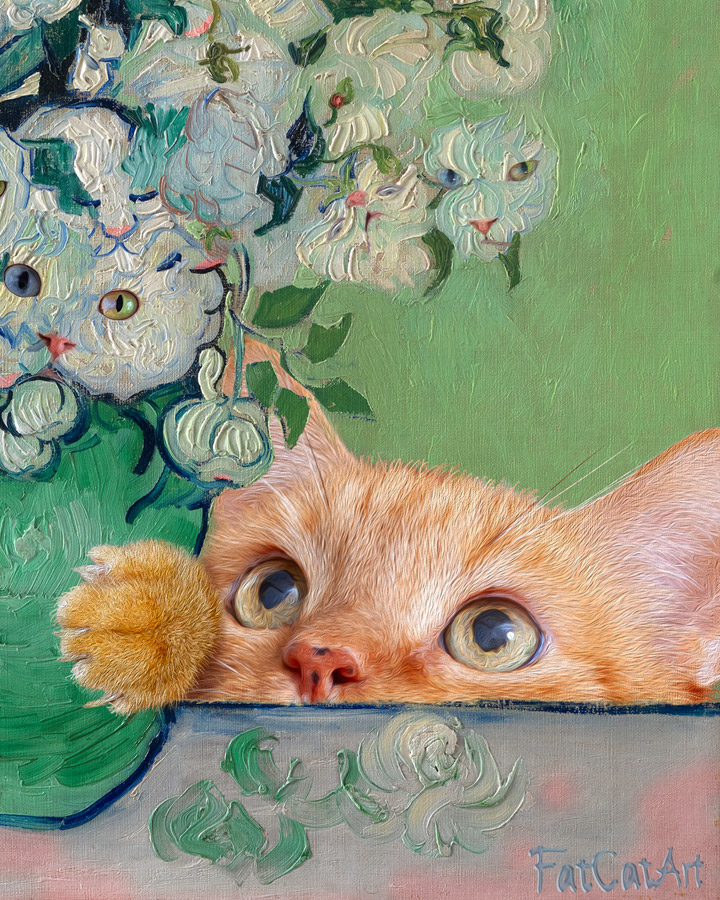 Vincent Van Gogh, Roses are cats' pink noses, detail