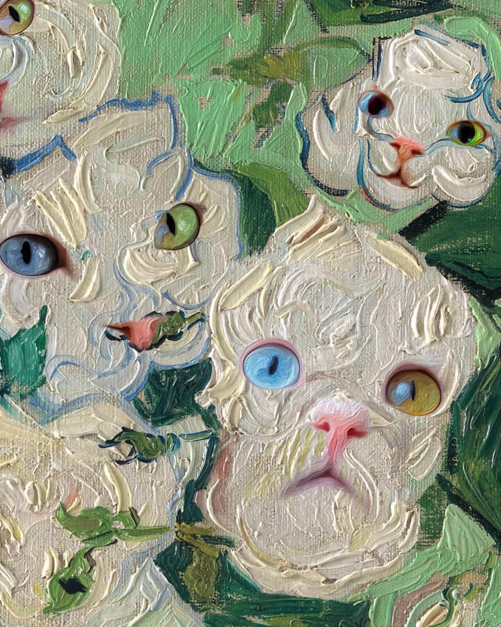 Vincent Van Gogh, Roses are cats' pink noses, detail