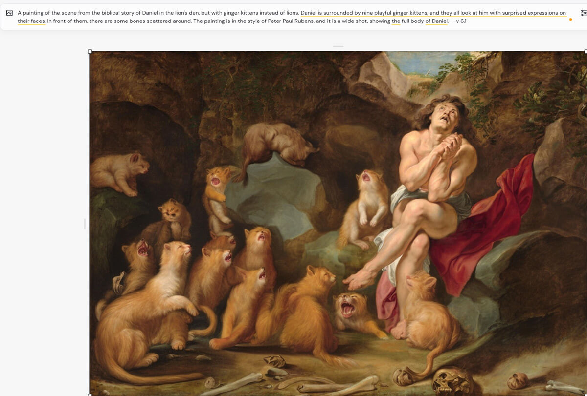Daniel, saved from lions by Midjourney in 2025
