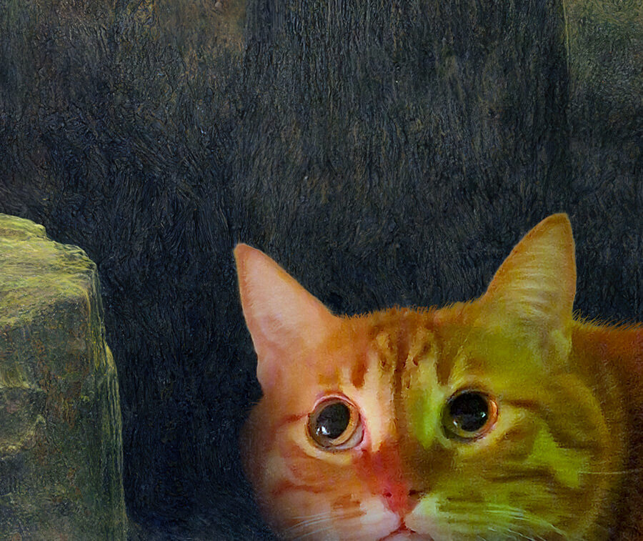 Zdzisław Beksiński, In Search of Lost Title, a giant cat in search of shrimpies