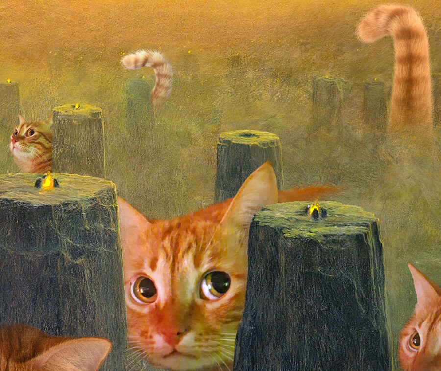 Zdzisław Beksiński, In Search of Lost Title, a giant cat prowling