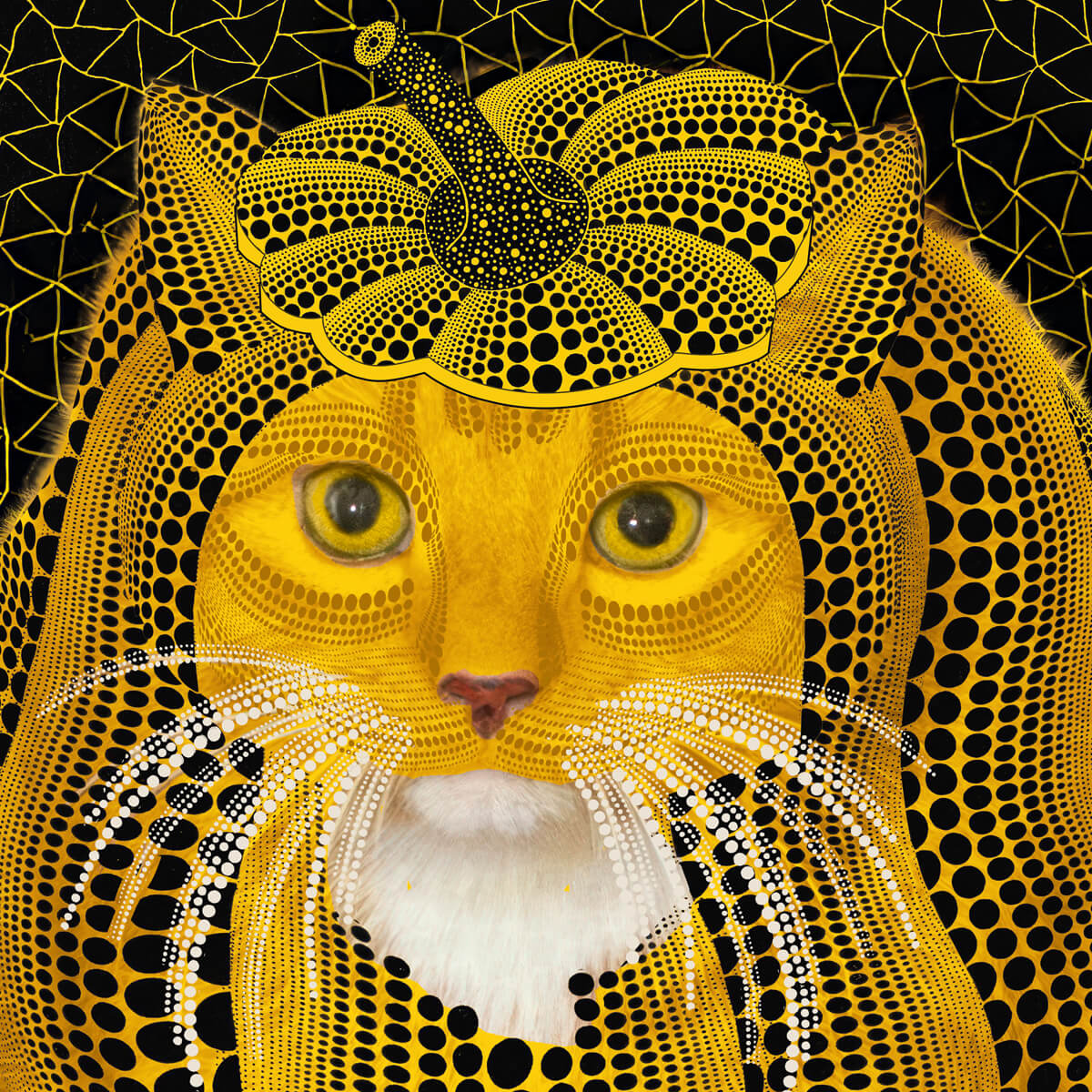 Yayoi Kusama, Pumpkin Cat, close-up